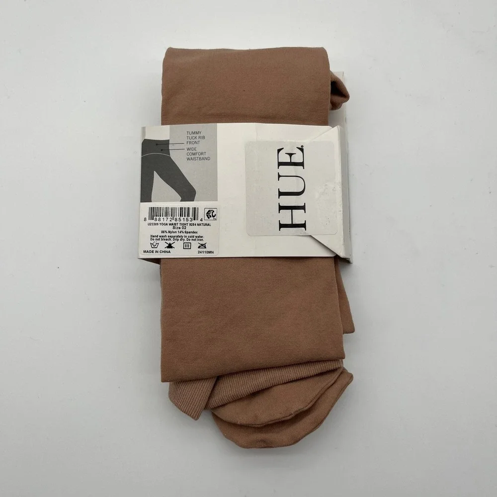 HUE Tights Womens Size 2 Natural Yoga Waist Tights Rib Control Top U23305 Opaque